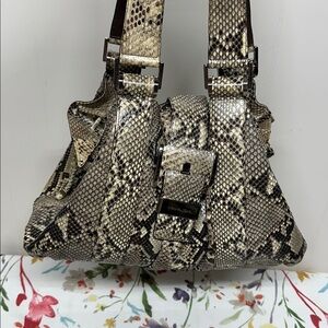 MICHAEL KORS Authentic Natural Brown Python Rehearsal Drawstring Shoulder Bag